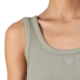 Top a costine con logo triangolo strass verde