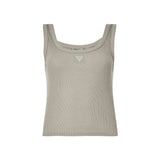 Top a costine con logo triangolo strass verde