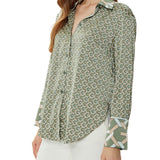 Camicia Alexandra con polsini a contrasto in fantasia verde