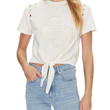 T-shirt eyelet logo ricamo tono su tono crema