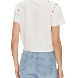 T-shirt eyelet logo ricamo tono su tono crema
