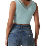 Top a coste con pizzo verde d'acqua