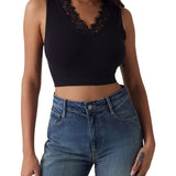 Top a coste con pizzo nero