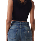 Top a coste con pizzo nero