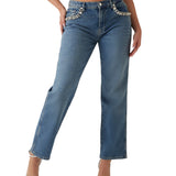 Jeans straight Daisy con finiture gioiello denim medio