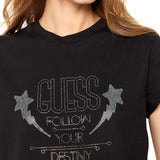 T-shirt dettaglio strass sulle spalle nero