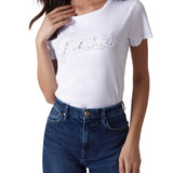 T-shirt con logo script in pizzo bianco