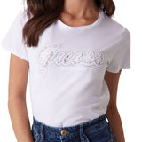T-shirt con logo script in pizzo bianco