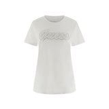 T-shirt con logo script in pizzo bianco