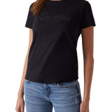 T-shirt con logo script in pizzo nero