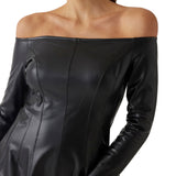 Abito Chrissy off-shoulder in similpelle nero