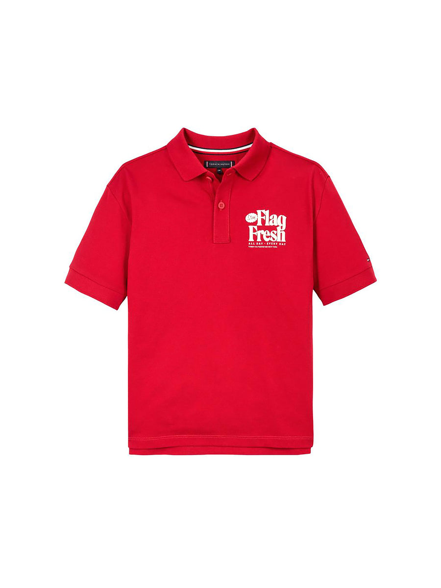 Polo kids con stampa posteriore fun rosso