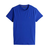 T-shirt slim fit con bandierina ricamata blu