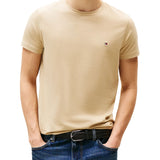 T-shirt slim fit con bandierina ricamata beige