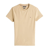 T-shirt slim fit con bandierina ricamata beige