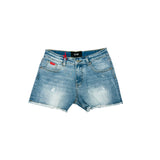 Short in jeans con logo posteriore denim medio