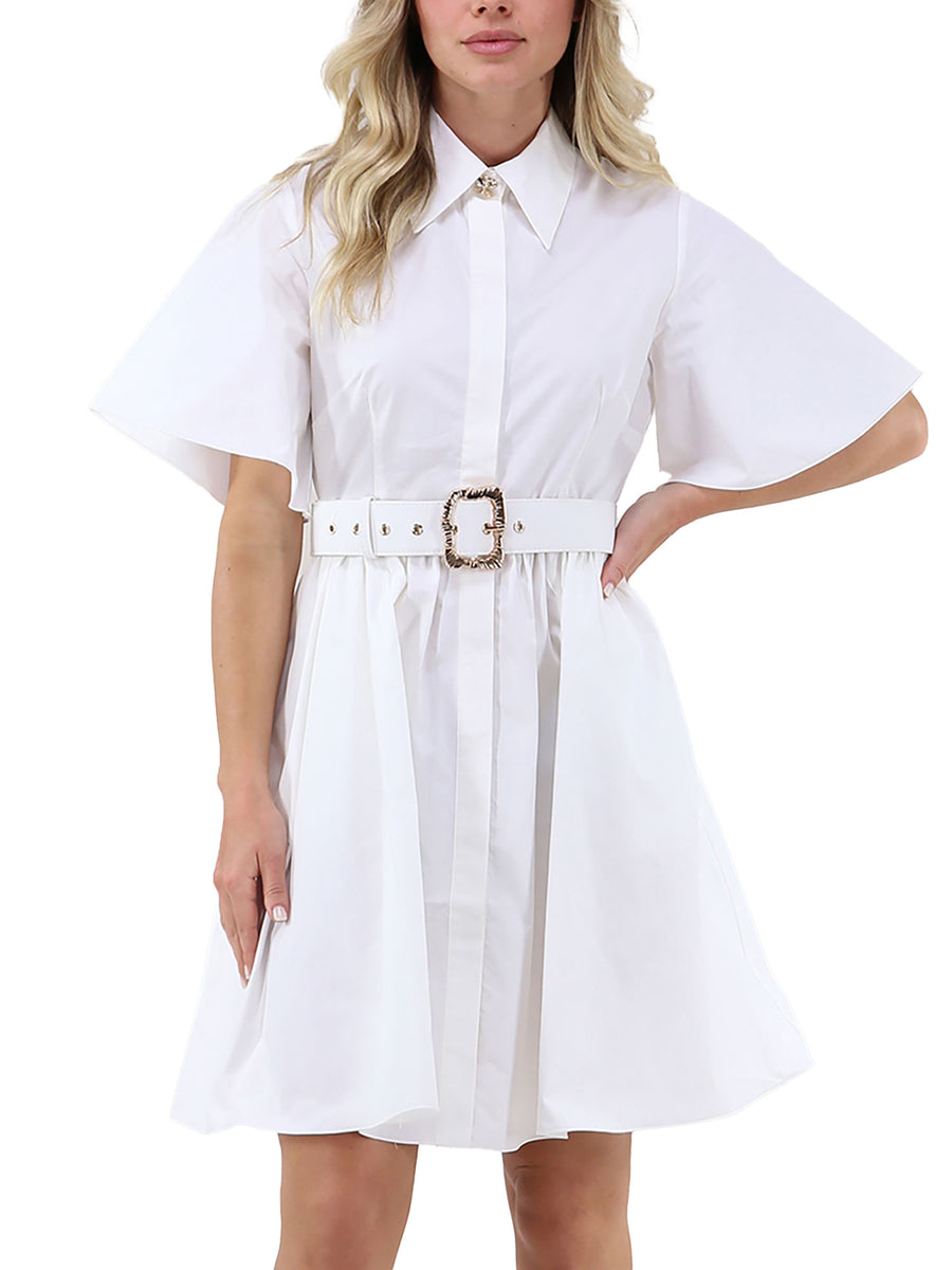 Abito manica corta con cinta applicata cotone bianco