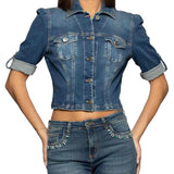 Giubbina con bottoni 3/4 denim medio