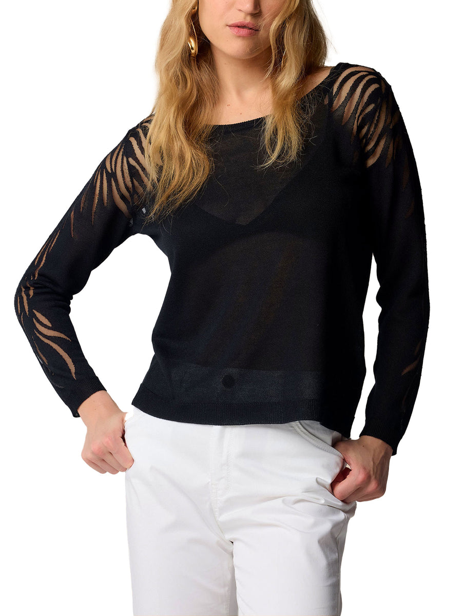 Maglia scollo madonna manica lunga jacquard nero