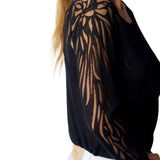 Maglia scollo madonna manica lunga jacquard nero
