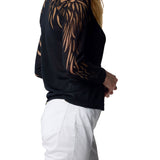 Maglia scollo madonna manica lunga jacquard nero