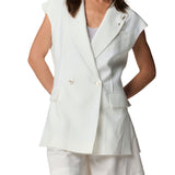 Gilet doppio petto misto lino bianco