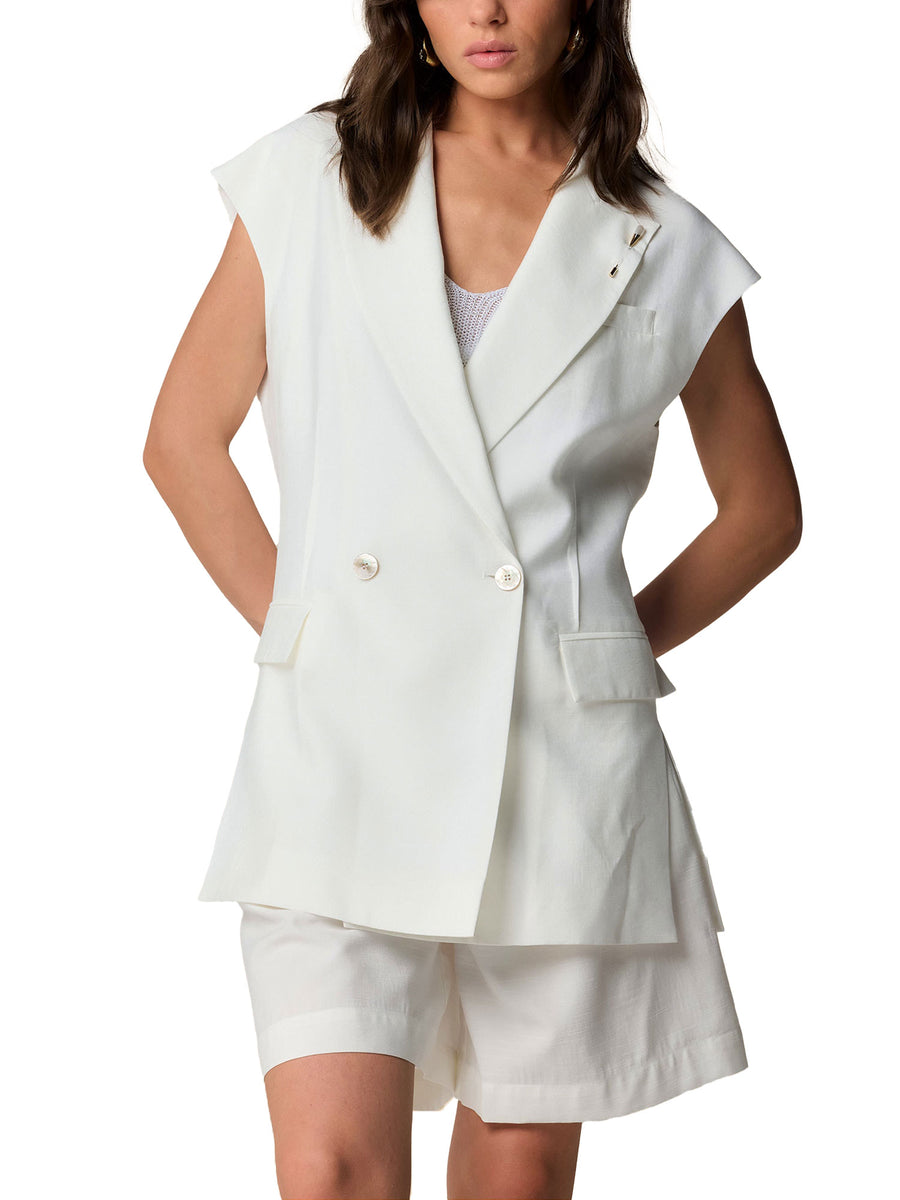 Gilet doppio petto misto lino bianco