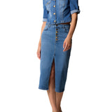 Gonna con bottoni frontali in jeans denim chiaro