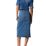 Gonna con bottoni frontali in jeans denim chiaro