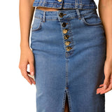 Gonna con bottoni frontali in jeans denim chiaro