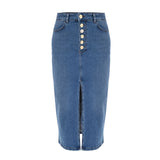 Gonna con bottoni frontali in jeans denim chiaro