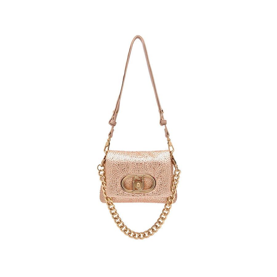 Borsa a spalla con strass cipria