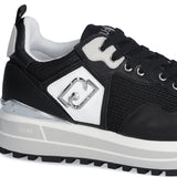 Sneakers platform in pelle e mesh nero