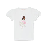 T-shirt manica corta stampa strass bianco
