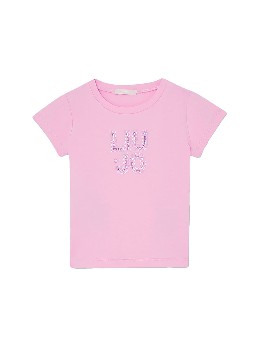 T-shirt manica corta applicazione rosa