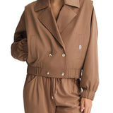 Giubbino doppio petto con elastico in vita beige