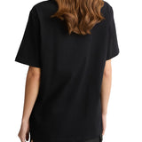 T-shirt con maxi logo in strass sul petto nero
