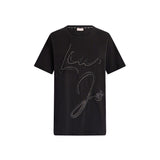 T-shirt con maxi logo in strass sul petto nero