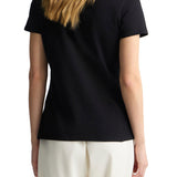 T-shirt con scollo a V e logo strass nero