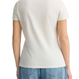 T-shirt con scollo a V e logo strass bianco