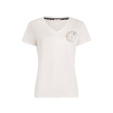 T-shirt con scollo a V e logo strass bianco