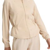 Felpa con zip e strass beige