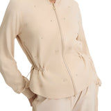 Felpa con zip e strass beige