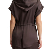 Giacca in raso con cappuccio e coulisse moro
