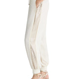 Pantalone jogging con paillettes laterali bianco