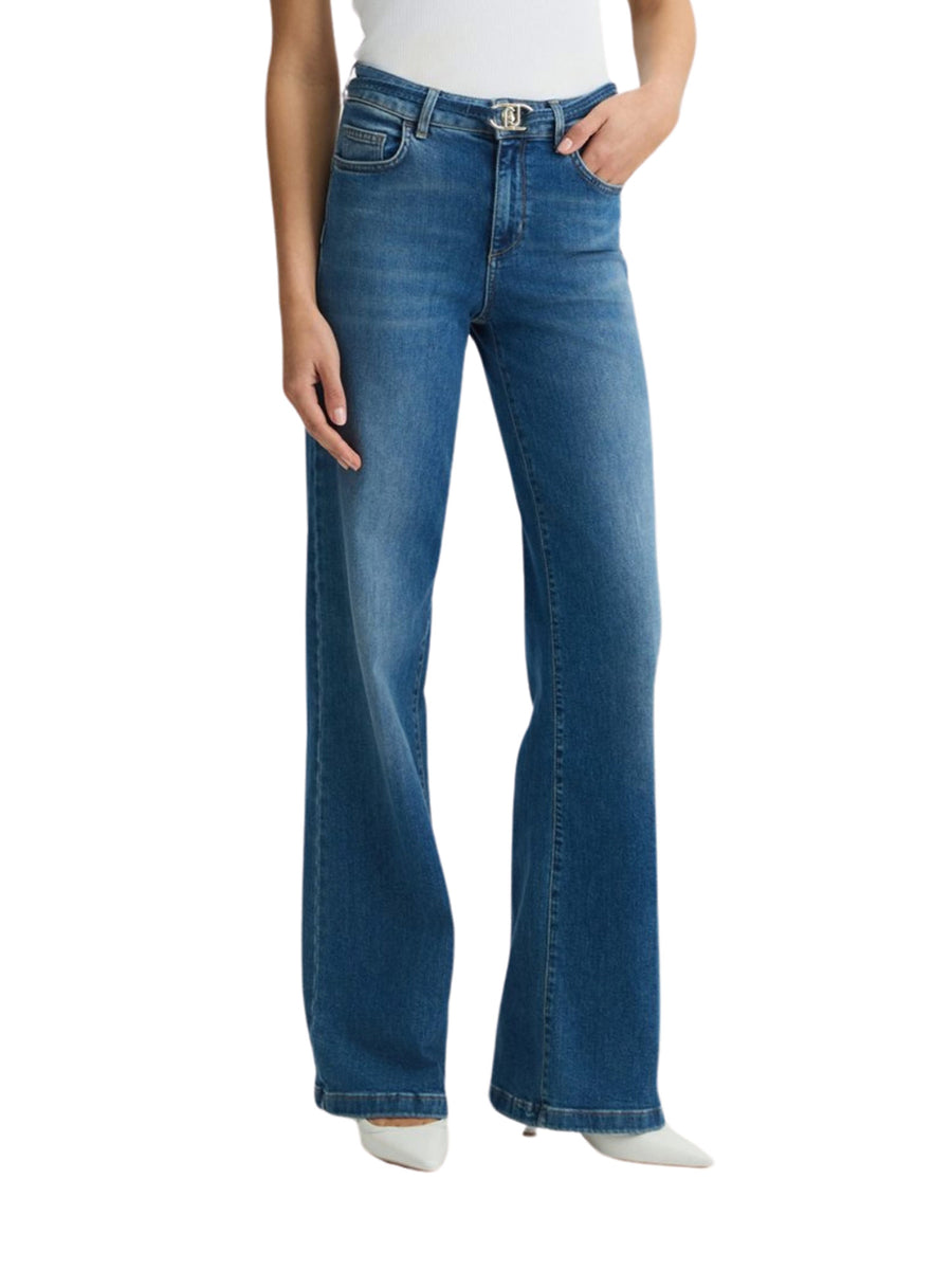 Jeans bottom up con piega stirata denim medio