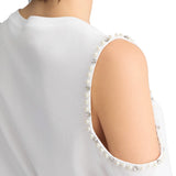 Canotta con perle e strass bianco
