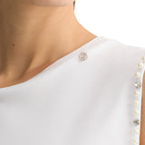 Canotta con perle e strass bianco