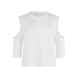 Canotta con perle e strass bianco