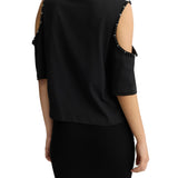 Canotta con perle e strass nero